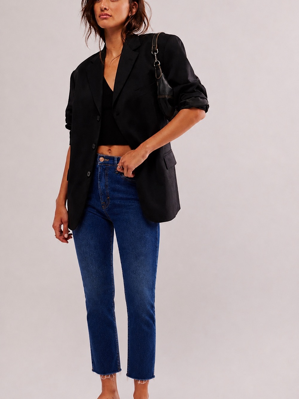 MOTHER Mid Blue Ankle Crop Slim Straight Jeans